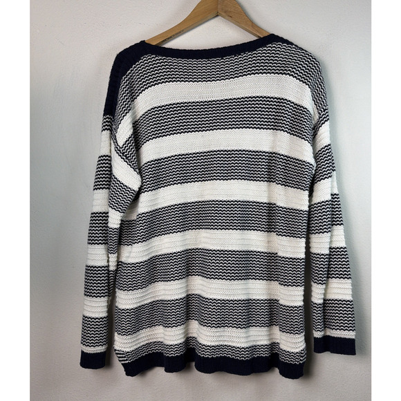 Talbots women XL petite Navy Blue White Sweater Stripe Cotton nautical sailing - Picture 6 of 10